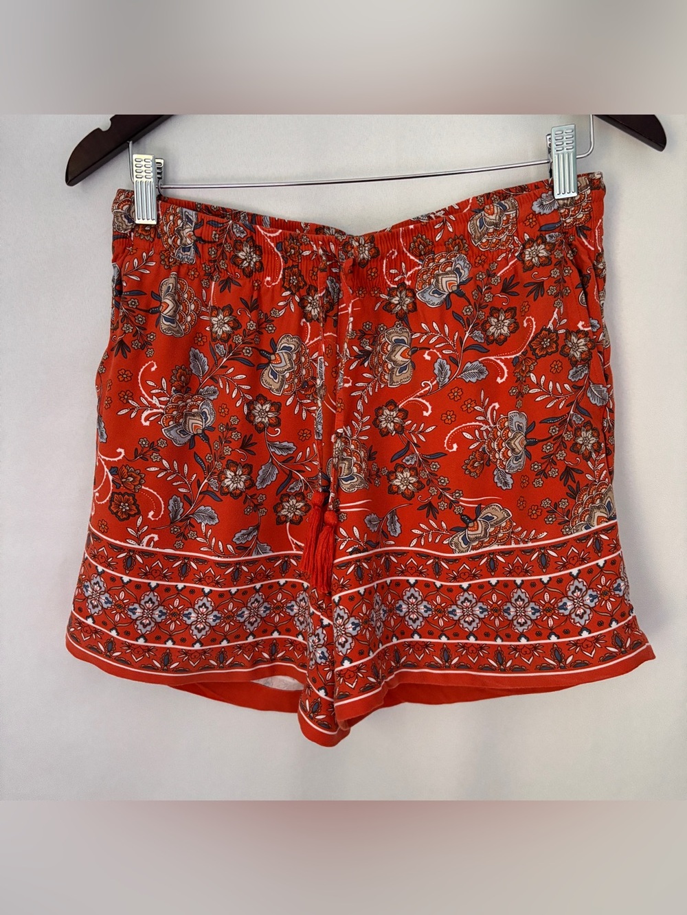 J. Jill Rust Orange Floral High-Rise Drawstring Shorts ~ Rayon Sz Sm Petite - Picture 1 of 7